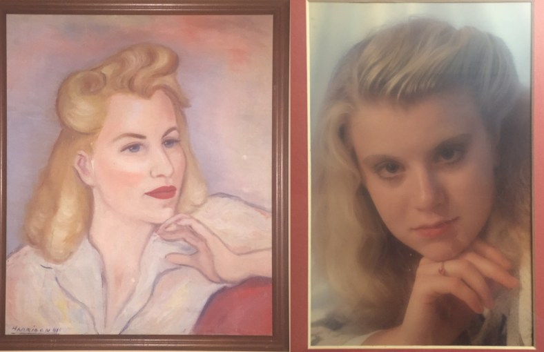 (l-r) Portrait of Lee Franclemont signed by 'Harrison', 1941, oil on linen and Kelise Franclemont, 1990. Photo credit Kelise Franclemont.