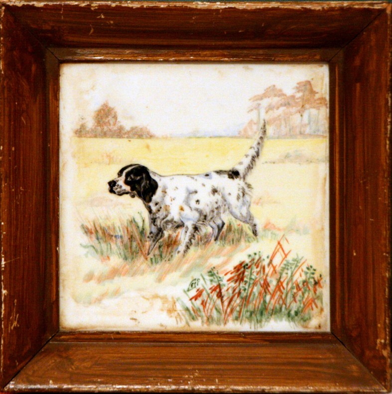Lee Franclemont, untitled (Spaniel in a field), 1960s, glazed ceramic tile. Photo credit Kelise Franclemont.