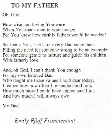 Lee Franclemont, 'To My Father', published 1988 in American Poetry Anthology Vol. 8 No. 2.